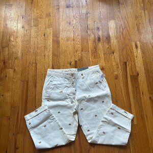 NWT Talbots Chinos, white with tan stitched elephants